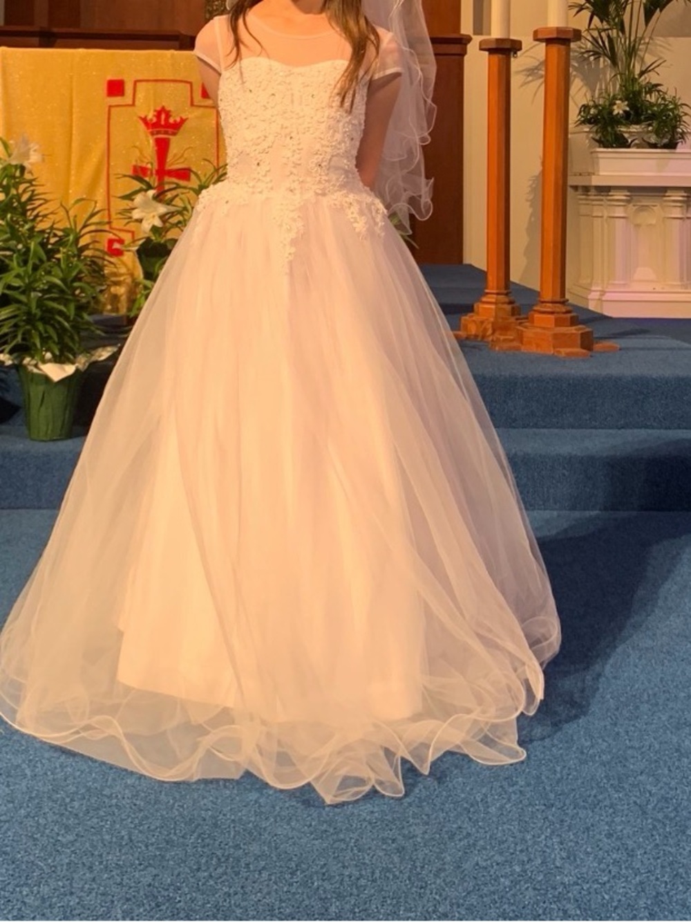 Us Angels White Layered Tulle A-Line Dress
